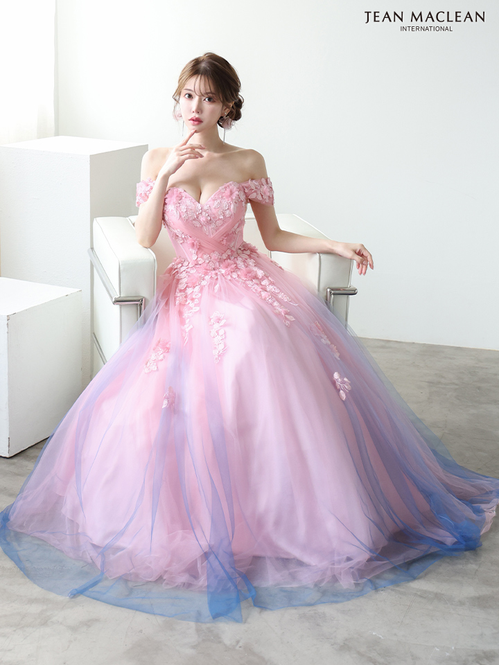 JEAN MACLEAN ジャンマクレーン *YOZAKURA DRESS*-夜桜- グラデーション/フラワーモチーフ/オフショル/姫/ロングドレス  ja51954-c
