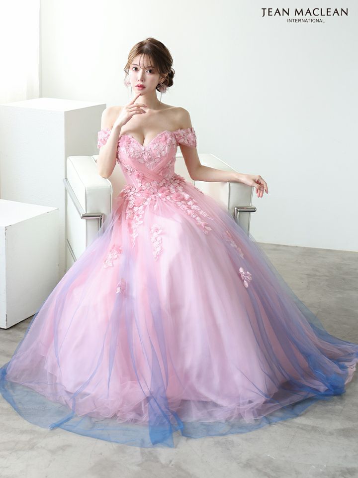 JEAN MACLEAN ジャンマクレーン *YOZAKURA DRESS*-夜桜- グラデーション/フラワーモチーフ/オフショル/姫/ロングドレス  ja51954-c