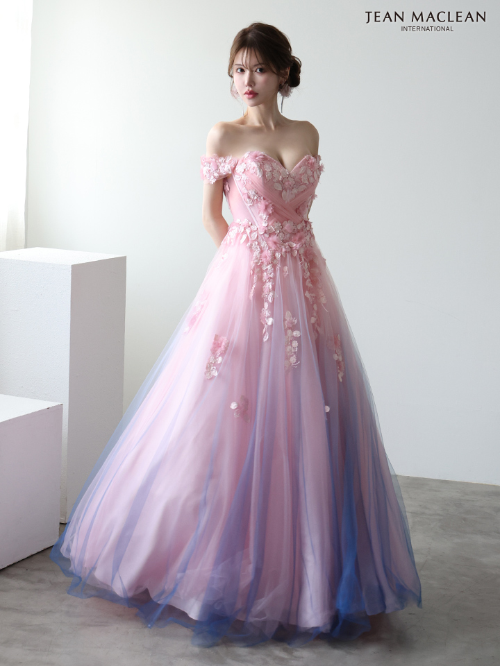 JEAN MACLEAN ジャンマクレーン *YOZAKURA DRESS*-夜桜- グラデーション/フラワーモチーフ/オフショル/姫/ロングドレス  ja51954-c