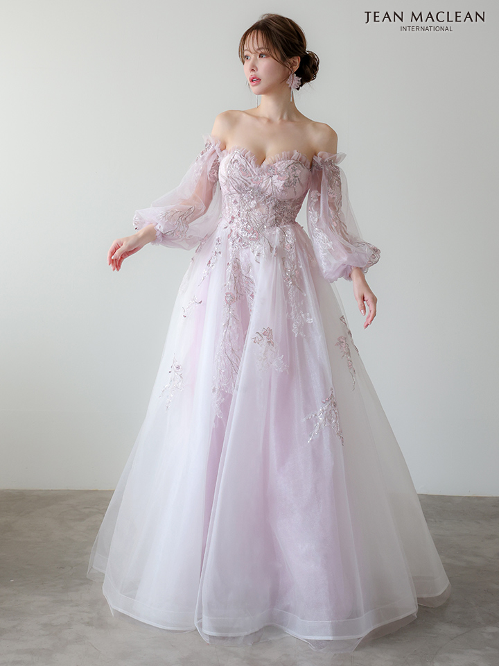 JEAN MACLEAN ジャンマクレーン スパンコール/花柄刺繍/オフショル/姫/ロングドレス 【袖取り外し可能】 ja51955-c
