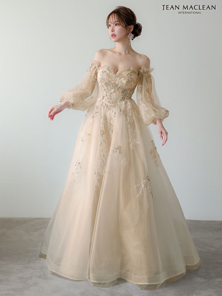 JEAN MACLEAN ジャンマクレーン スパンコール/花柄刺繍/オフショル/姫/ロングドレス 【袖取り外し可能】 ja51955-c