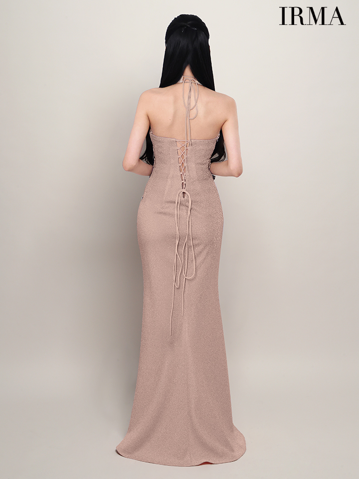 IRMA イルマ ホルターネックビジュー/ラメニット/カットアウト