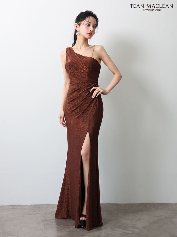 JEAN MACLEAN ジャンマクレーン ワンショル/チェーンショルダー/タックデザイン/スリット入り/タイト ロングドレス ja51947-c