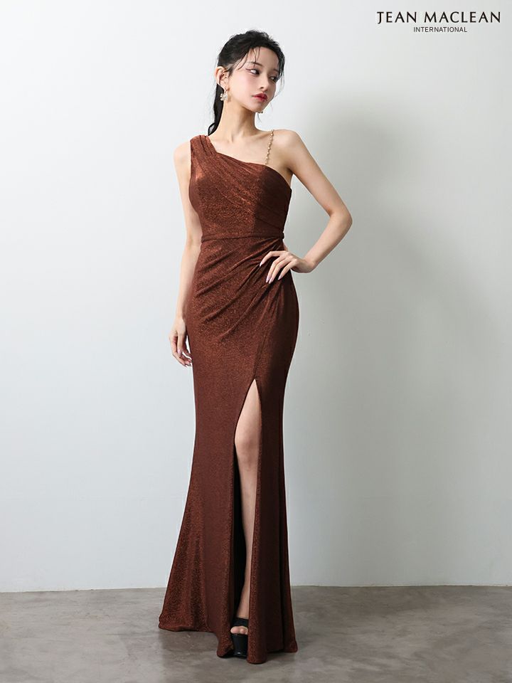 JEAN MACLEAN ジャンマクレーン ワンショル/チェーンショルダー/タックデザイン/スリット入り/タイト ロングドレス ja51947-c