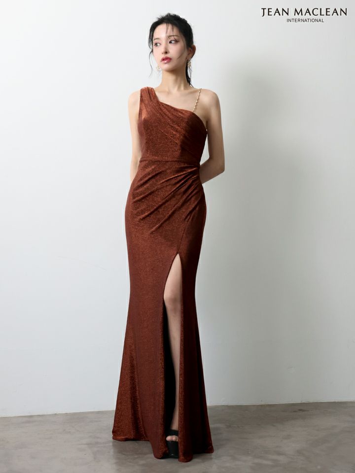 JEAN MACLEAN ジャンマクレーン ワンショル/チェーンショルダー/タックデザイン/スリット入り/タイト ロングドレス ja51947-c