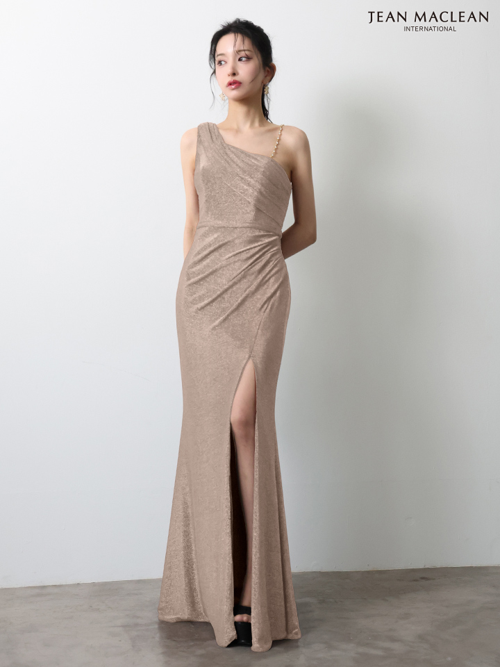 JEAN MACLEAN ジャンマクレーン ワンショル/チェーンショルダー/タックデザイン/スリット入り/タイト ロングドレス ja51947-c