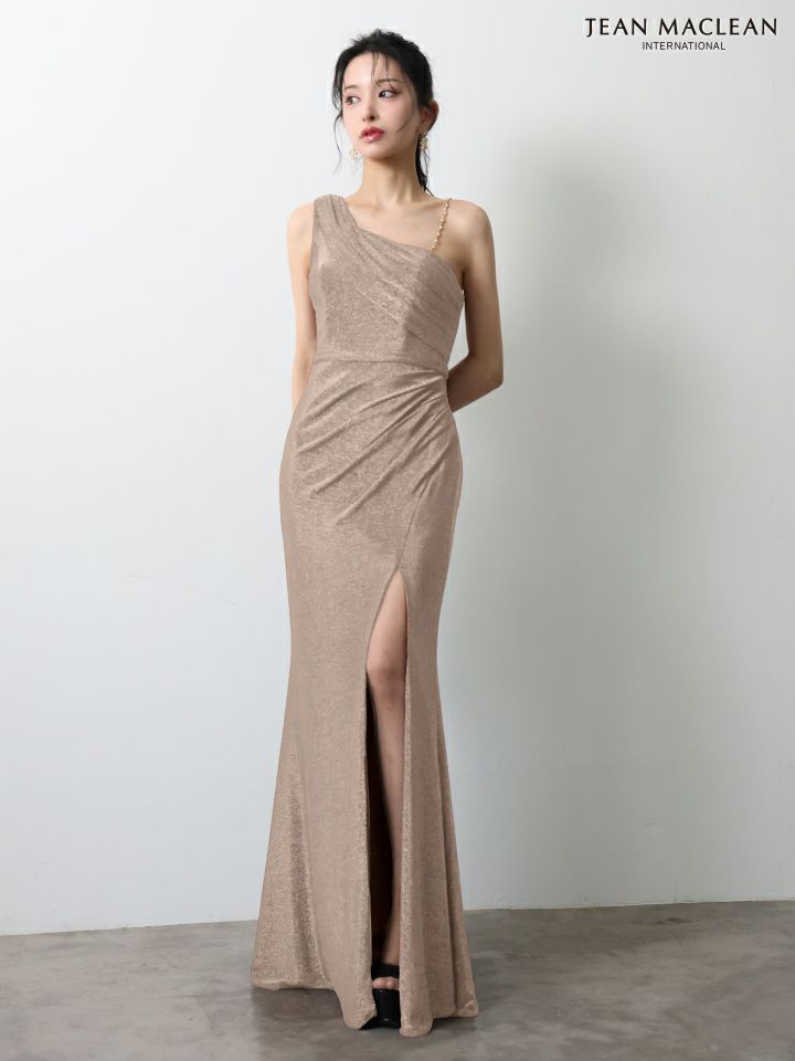 JEAN MACLEAN ジャンマクレーン ワンショル/チェーンショルダー/タックデザイン/スリット入り/タイト ロングドレス ja51947-c