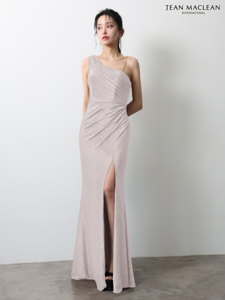 JEAN MACLEAN ジャンマクレーン ワンショル/チェーンショルダー/タックデザイン/スリット入り/タイト ロングドレス ja51947-c