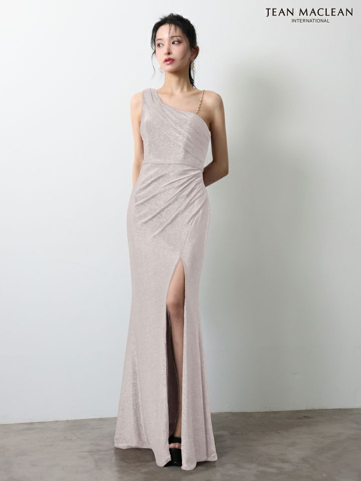 JEAN MACLEAN ジャンマクレーン ワンショル/チェーンショルダー/タックデザイン/スリット入り/タイト ロングドレス ja51947-c