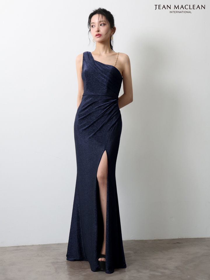 JEAN MACLEAN ジャンマクレーン ワンショル/チェーンショルダー/タックデザイン/スリット入り/タイト ロングドレス ja51947-c