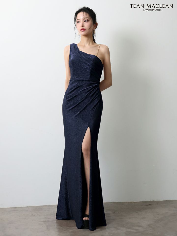JEAN MACLEAN ジャンマクレーン ワンショル/チェーンショルダー/タックデザイン/スリット入り/タイト ロングドレス ja51947-c