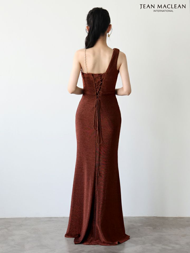 JEAN MACLEAN ジャンマクレーン ワンショル/チェーンショルダー/タックデザイン/スリット入り/タイト ロングドレス ja51947-c
