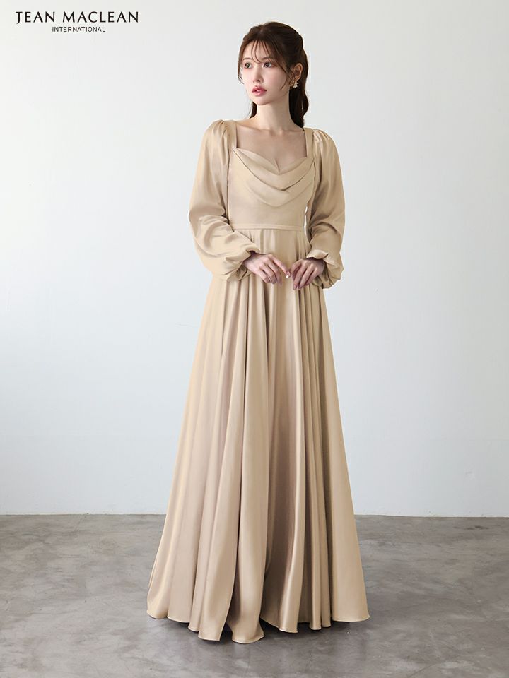 JEAN MACLEAN ジャンマクレーン エレガントサテン/ロングスリーブ/バストドレープ/Aライン/ロングドレス ja51952-c