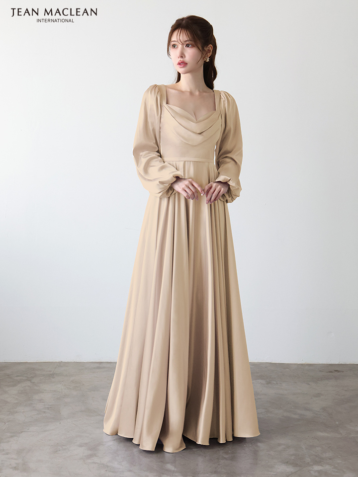 JEAN MACLEAN ジャンマクレーン エレガントサテン/ロングスリーブ/バストドレープ/Aライン/ロングドレス ja51952-c