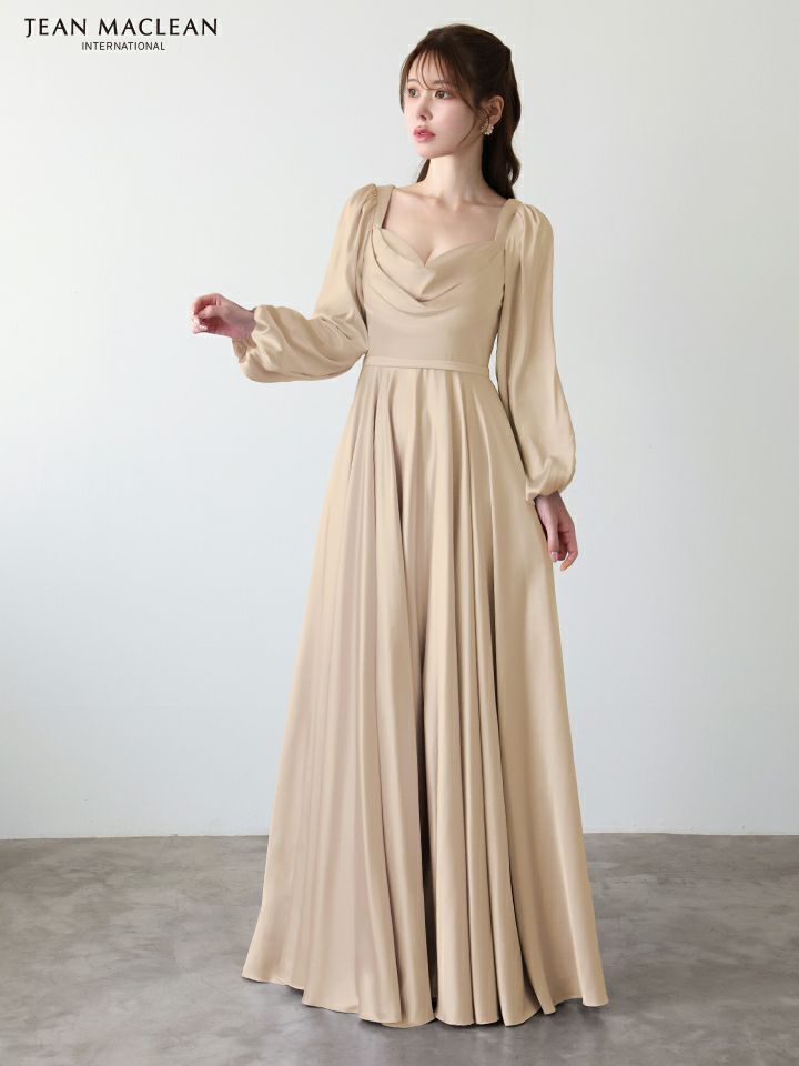 JEAN MACLEAN ジャンマクレーン エレガントサテン/ロングスリーブ/バストドレープ/Aライン/ロングドレス ja51952-c