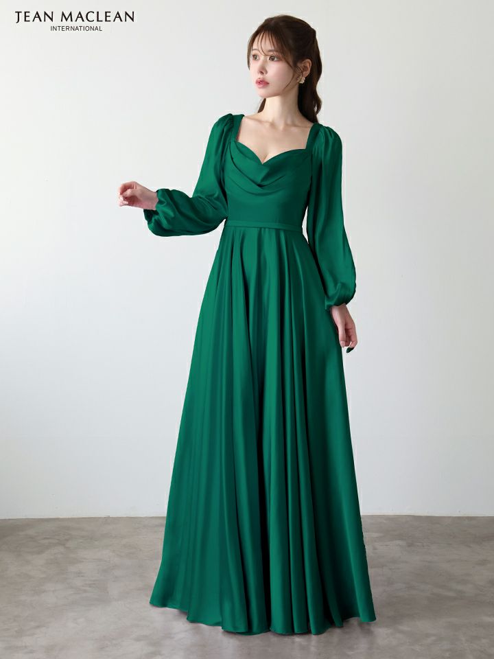 JEAN MACLEAN ジャンマクレーン エレガントサテン/ロングスリーブ/バストドレープ/Aライン/ロングドレス ja51952-c