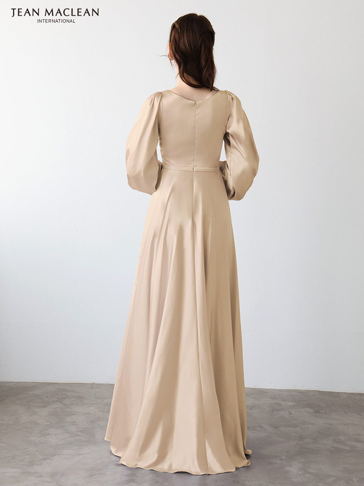 JEAN MACLEAN ジャンマクレーン エレガントサテン/ロングスリーブ/バストドレープ/Aライン/ロングドレス ja51952-c