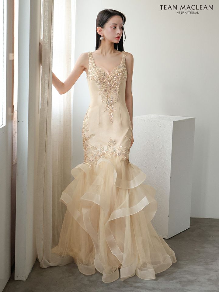 JEAN MACLEAN ジャンマクレーン ラグジュアリースパンコール/ビジュー刺繍/マーメイド/タイト ロングドレス ja51953-c