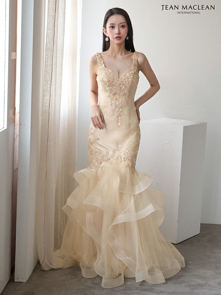 JEAN MACLEAN ジャンマクレーン ラグジュアリースパンコール/ビジュー刺繍/マーメイド/タイト ロングドレス ja51953-c