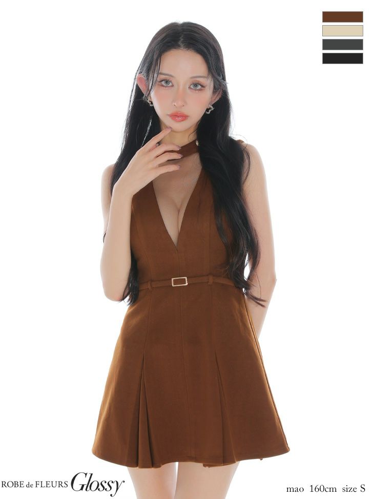 Glossy ローブドフルールグロッシー 【XSサイズあり】チュールメルトンホルターベルトミニキャバドレス gl3957