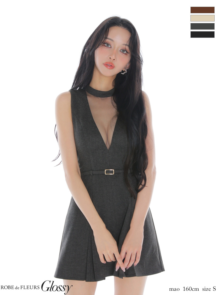 Glossy ローブドフルールグロッシー 【XSサイズあり】チュールメルトンホルターベルトミニキャバドレス gl3957