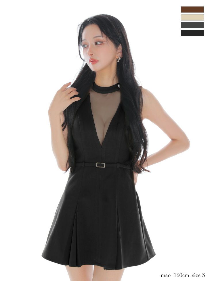 Glossy ローブドフルールグロッシー 【XSサイズあり】チュールメルトンホルターベルトミニキャバドレス gl3957