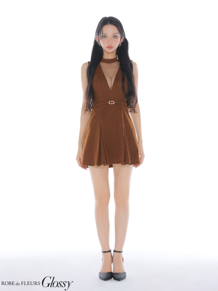 Glossy ローブドフルールグロッシー 【XSサイズあり】チュールメルトンホルターベルトミニキャバドレス gl3957