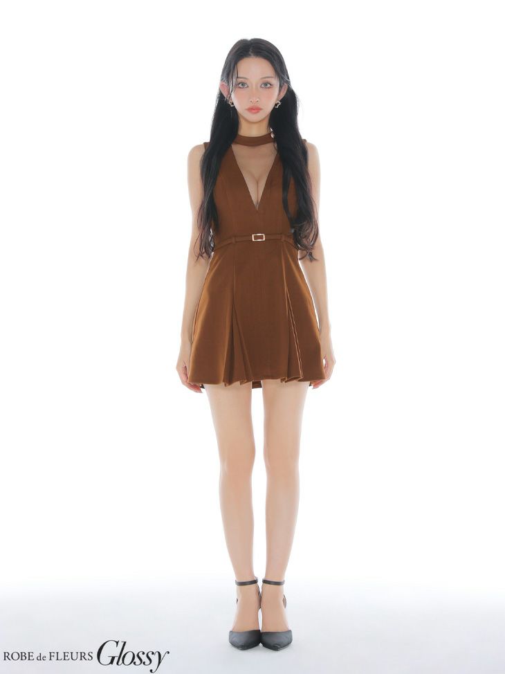 Glossy ローブドフルールグロッシー 【XSサイズあり】チュールメルトンホルターベルトミニキャバドレス gl3957