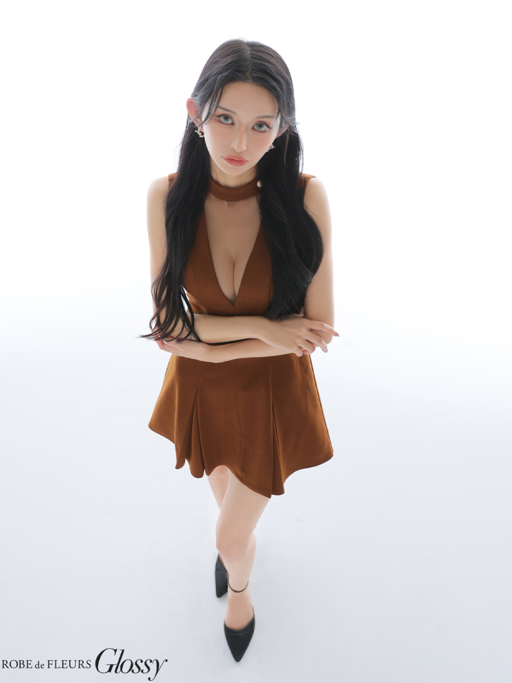 Glossy ローブドフルールグロッシー 【XSサイズあり】チュールメルトンホルターベルトミニキャバドレス gl3957