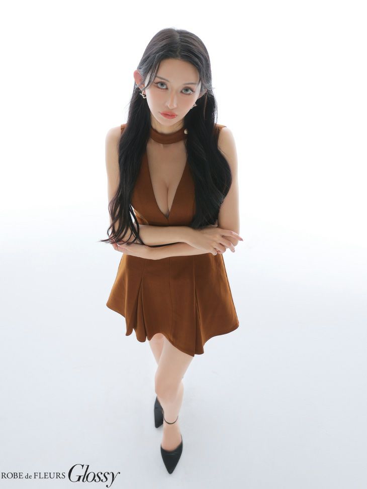 Glossy ローブドフルールグロッシー 【XSサイズあり】チュールメルトンホルターベルトミニキャバドレス gl3957