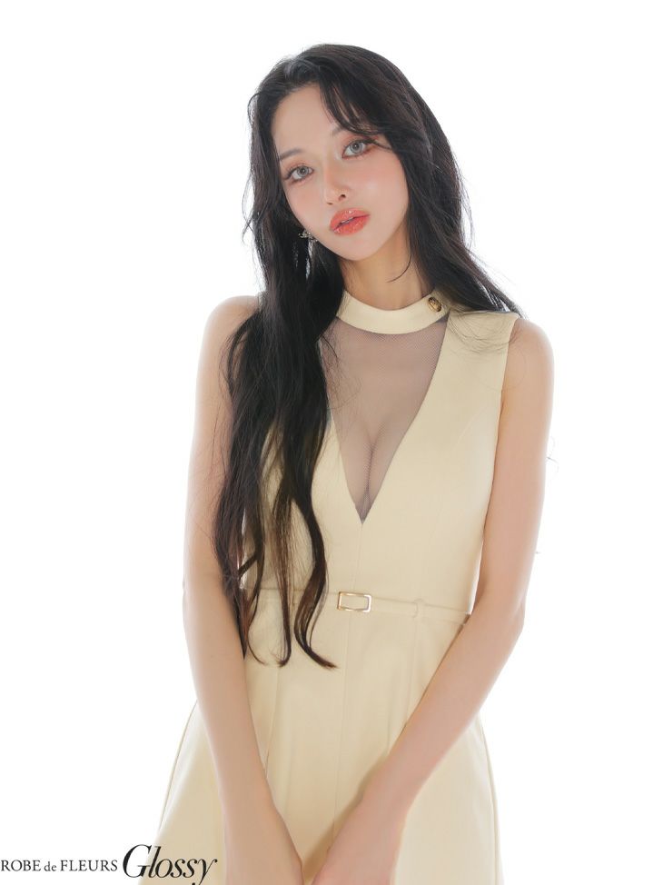 Glossy ローブドフルールグロッシー 【XSサイズあり】チュールメルトンホルターベルトミニキャバドレス gl3957