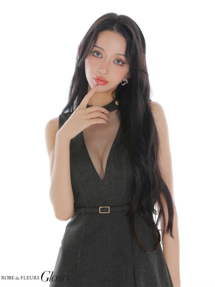 Glossy ローブドフルールグロッシー 【XSサイズあり】チュールメルトンホルターベルトミニキャバドレス gl3957