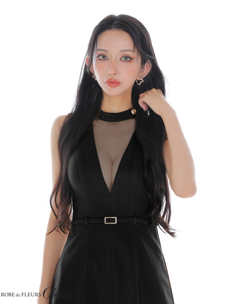 Glossy ローブドフルールグロッシー 【XSサイズあり】チュールメルトンホルターベルトミニキャバドレス gl3957