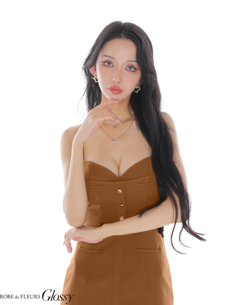 Glossy ローブドフルールグロッシー【XSサイズあり】ツイルフロントボタンキャミタイトミニキャバドレス gl4148