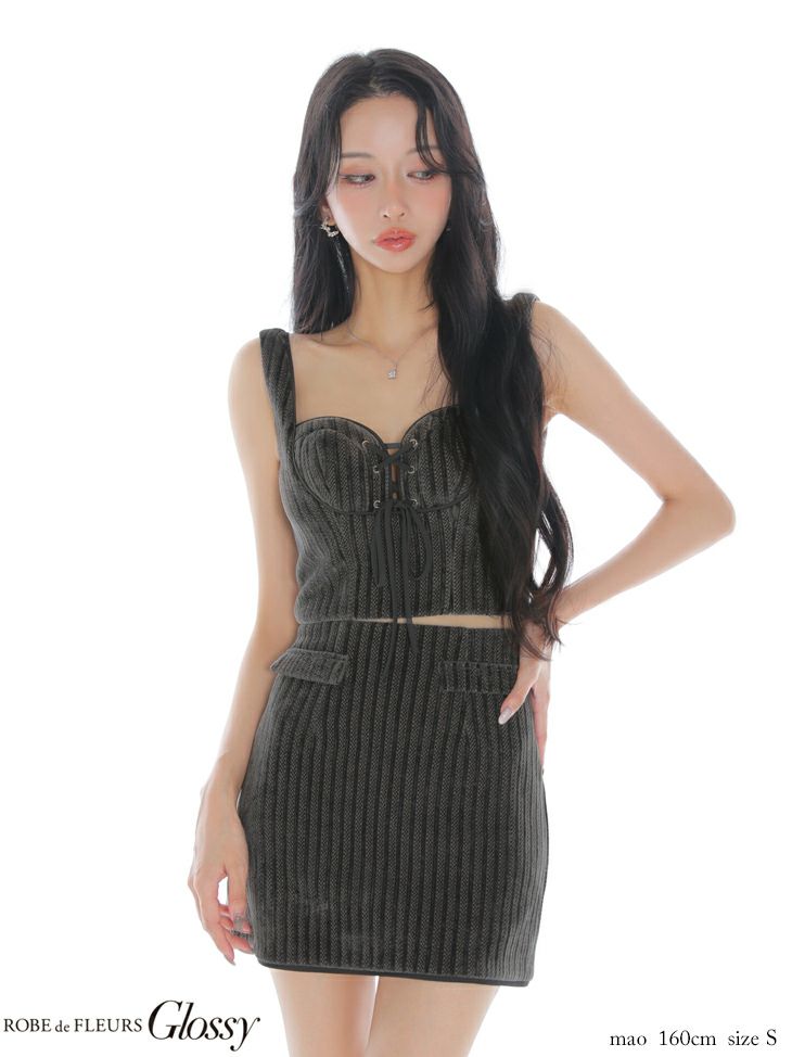 Glossy ローブドフルールグロッシー 【XSサイズあり】ストレッチコーデュロイレースアップセットアップミニキャバドレス gl4310