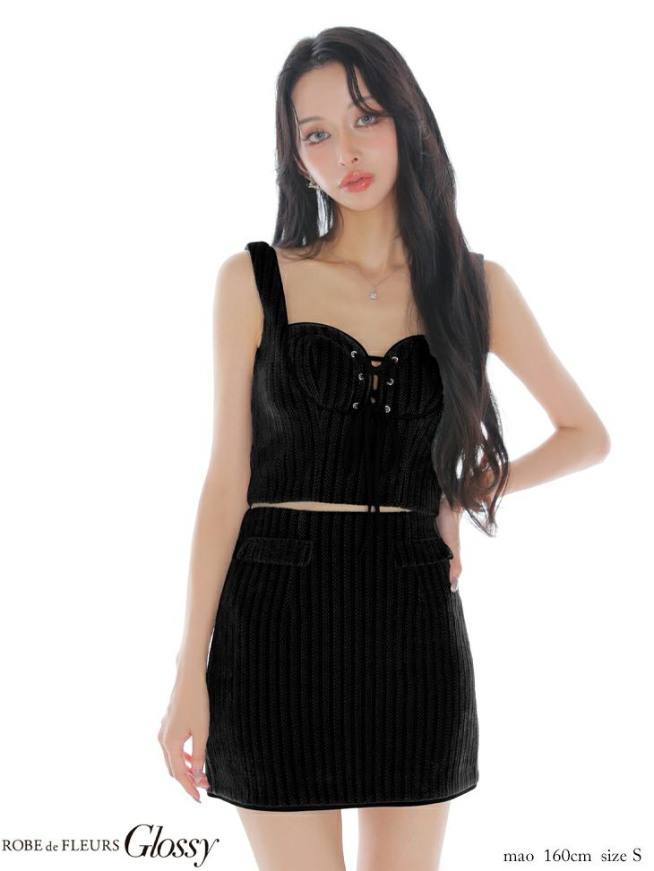 Glossy ローブドフルールグロッシー 【XSサイズあり】ストレッチコーデュロイレースアップセットアップミニキャバドレス gl4310