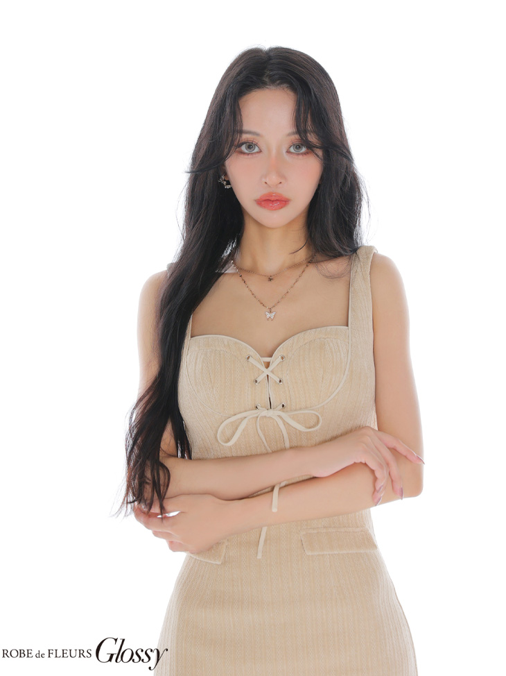 Glossy ローブドフルールグロッシー 【XSサイズあり】ストレッチコーデュロイレースアップセットアップミニキャバドレス gl4310