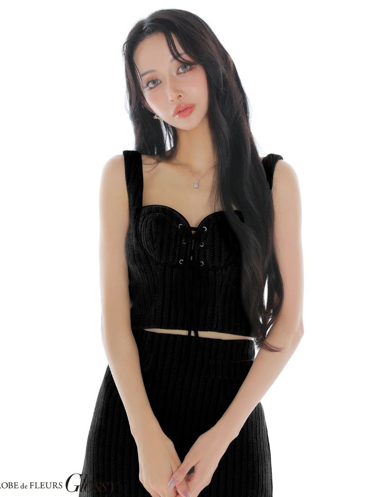 Glossy ローブドフルールグロッシー 【XSサイズあり】ストレッチコーデュロイレースアップセットアップミニキャバドレス gl4310