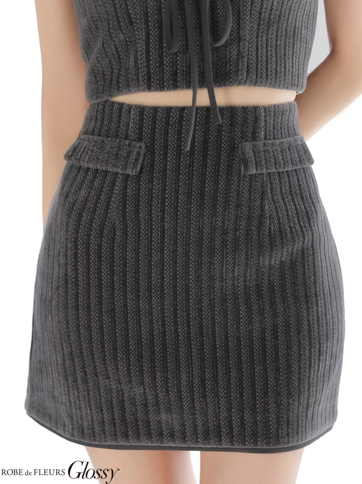 Glossy ローブドフルールグロッシー 【XSサイズあり】ストレッチコーデュロイレースアップセットアップミニキャバドレス gl4310