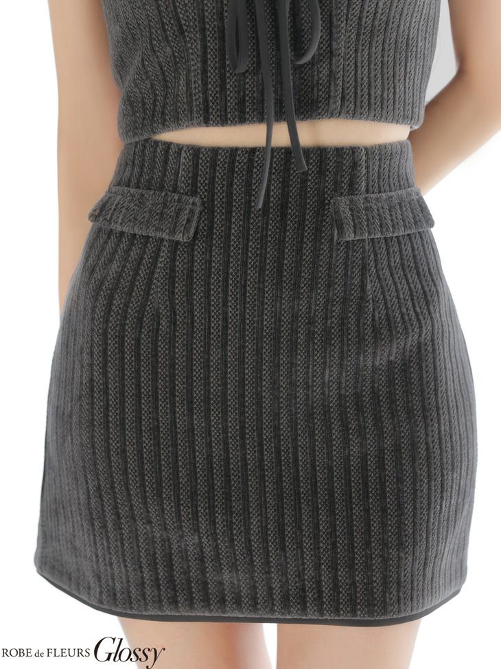 Glossy ローブドフルールグロッシー 【XSサイズあり】ストレッチコーデュロイレースアップセットアップミニキャバドレス gl4310