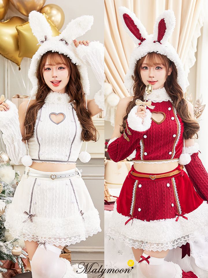 【7点セット】Malymoon マリームーン ラブスペルニットバニーサンタ [レッド /ホワイト] mlcs25084