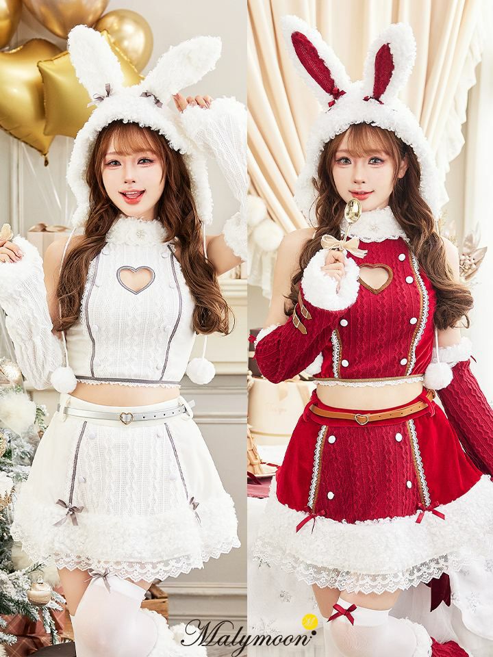 【7点セット】Malymoon マリームーン ラブスペルニットバニーサンタ [レッド /ホワイト] mlcs25084