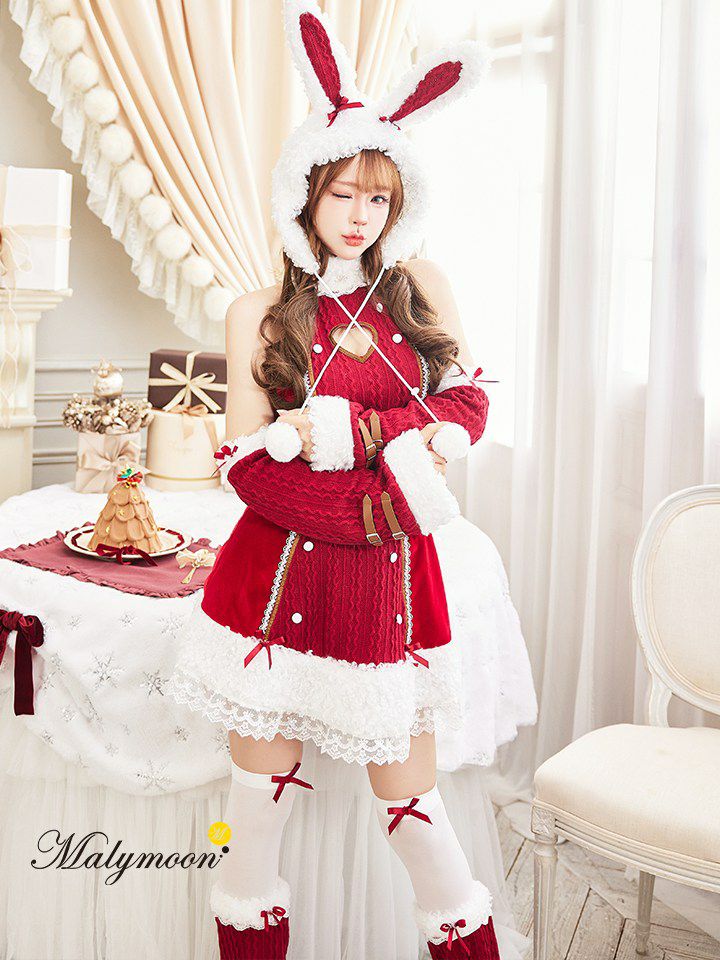 【7点セット】Malymoon マリームーン ラブスペルニットバニーサンタ [レッド /ホワイト] mlcs25084