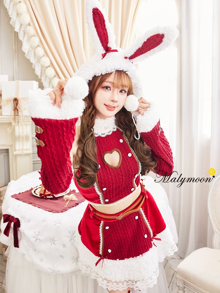 【7点セット】Malymoon マリームーン ラブスペルニットバニーサンタ [レッド /ホワイト] mlcs25084