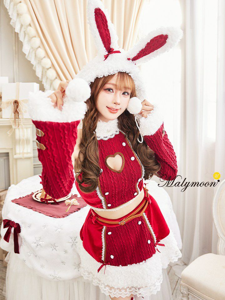 【7点セット】Malymoon マリームーン ラブスペルニットバニーサンタ [レッド /ホワイト] mlcs25084