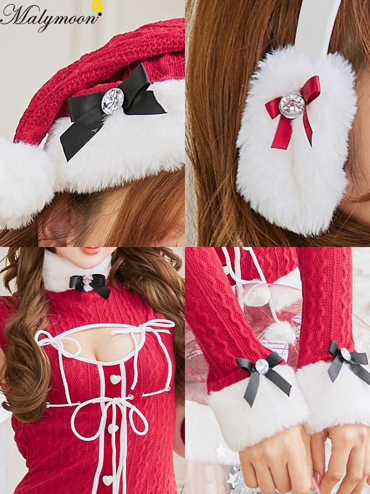 【6点セット】Malymoon マリームーン イヤーマフチャーミーニットサンタ レッド  mlcs25075