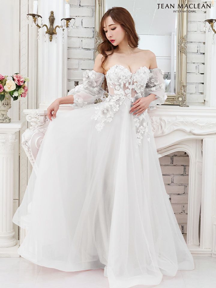 JEAN MACLEAN ジャンマクレーン パフスリーブ付き/フラワーモチーフレース/姫/ロングドレス ja21227