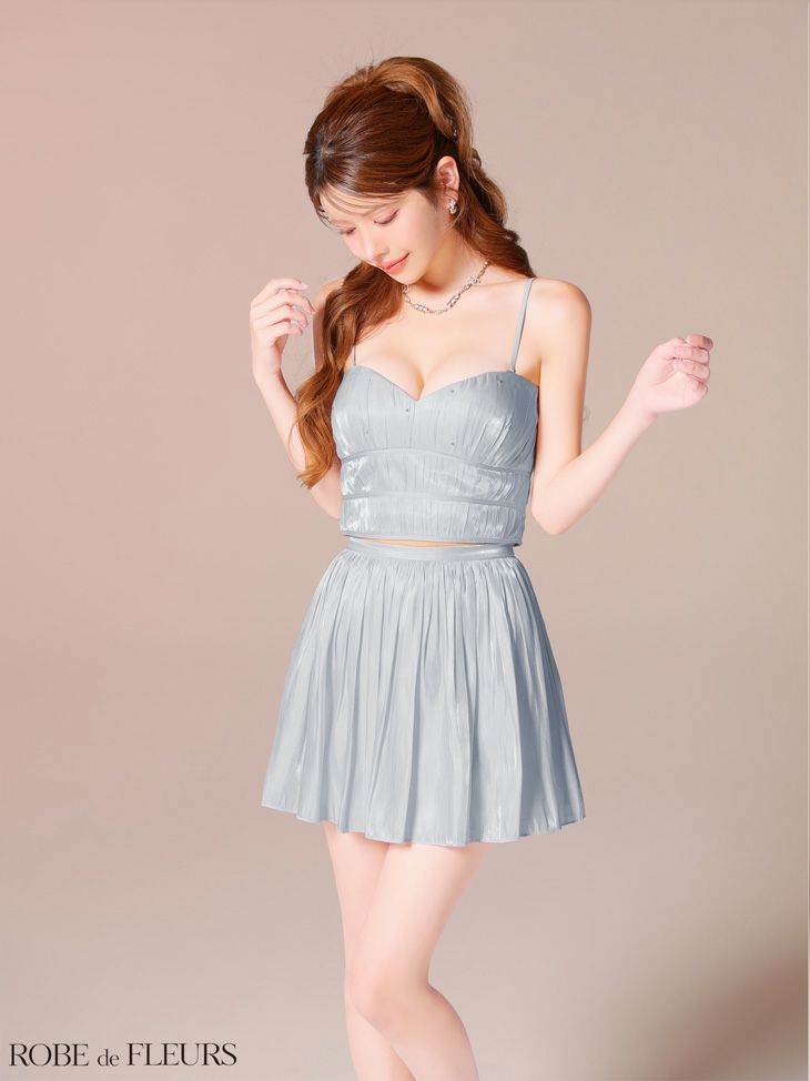 ROBE de FLEURS ローブドフルール 【XSサイズあり】 オーガンジーベアツーピースフレアミニキャバドレス fm4149