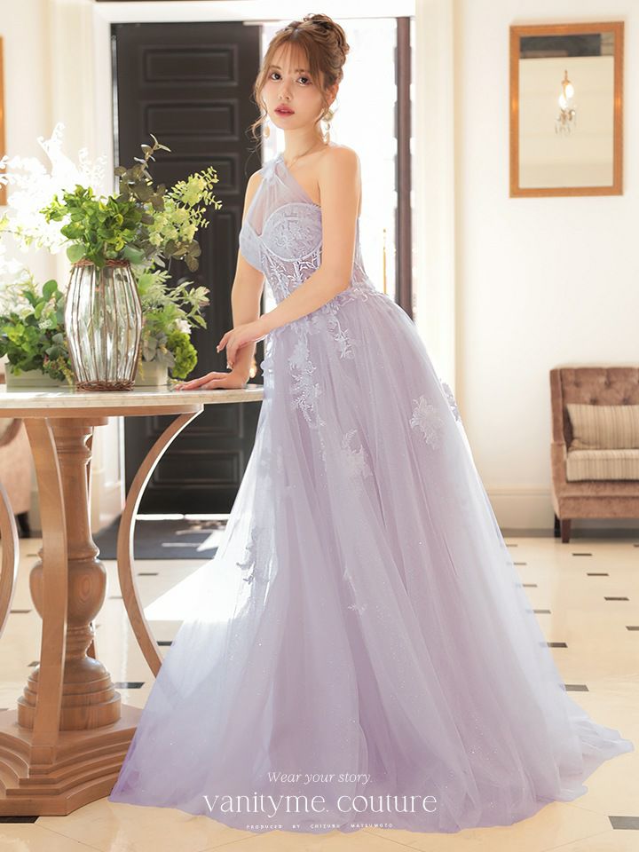  vanityME.couture. バニティミークチュール バースデードレス ワンショルダー フラワー ロングドレス ライラック vctr-la-2382-4