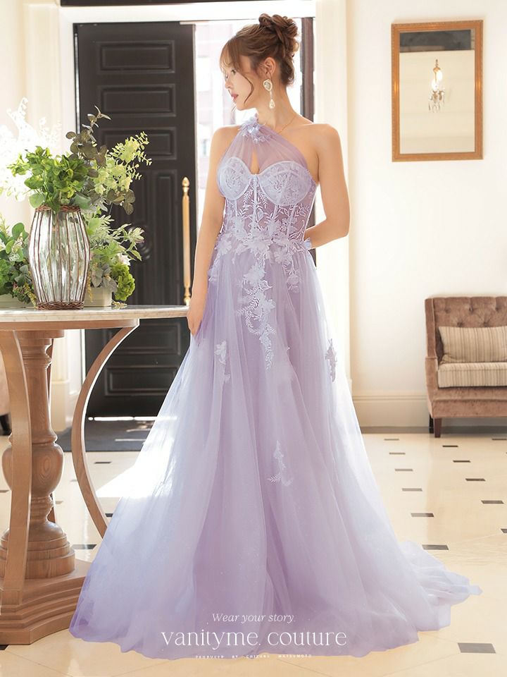  vanityME.couture. バニティミークチュール バースデードレス ワンショルダー フラワー ロングドレス ライラック vctr-la-2382-4